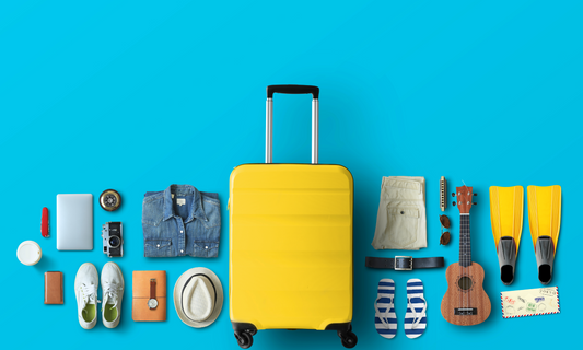Travel essentials laid out ready for holidays